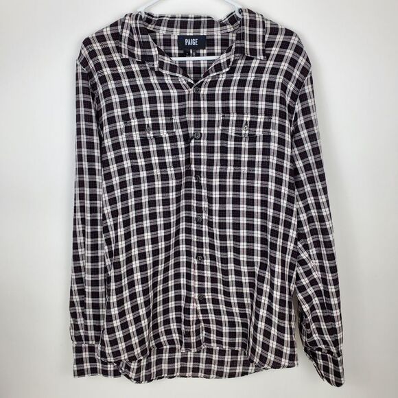 PAIGE Hunter Plaid Shirt Slim Fit Dual Chest Flap Pockets Button Down Cotton Men - Picture 3 of 8